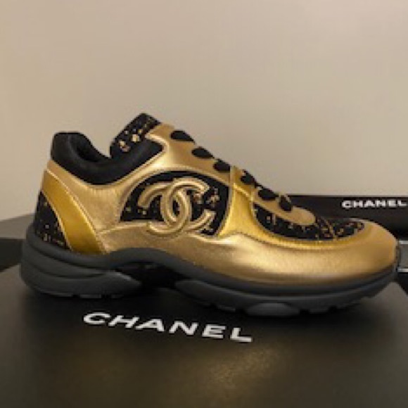 black and gold chanel sneakers